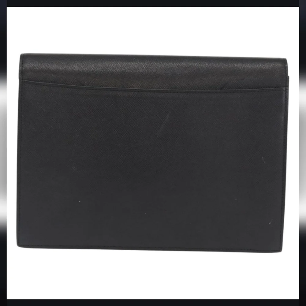 Vintage Yves Saint Laurent Black Leather Clutch Bag Saffiano Texture Tonal YSL - Picture 2 of 16